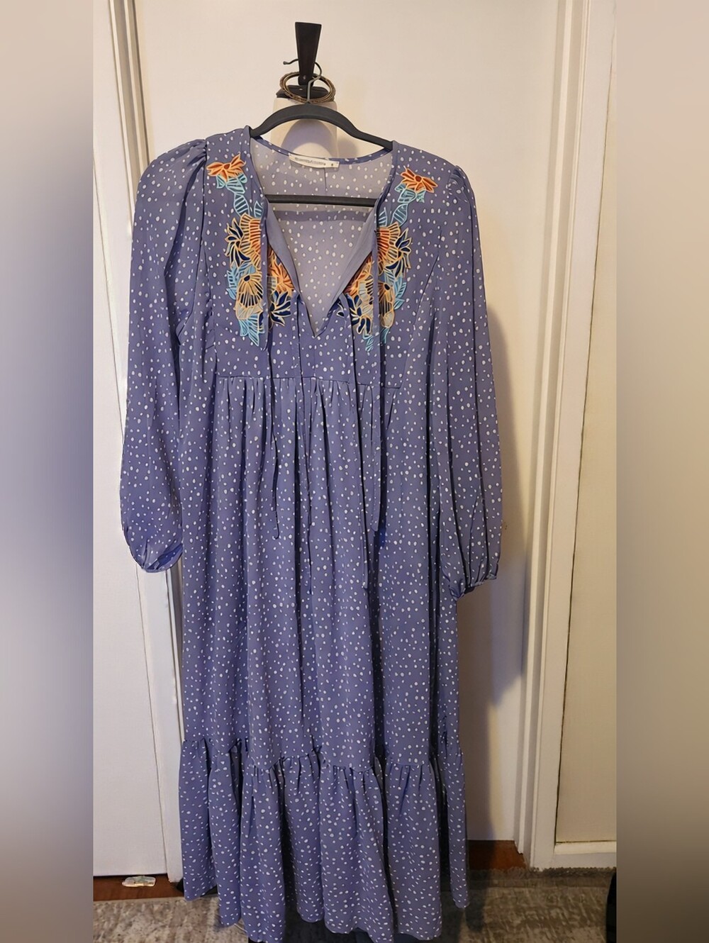 Purple Floral-Trim Maxi Dress